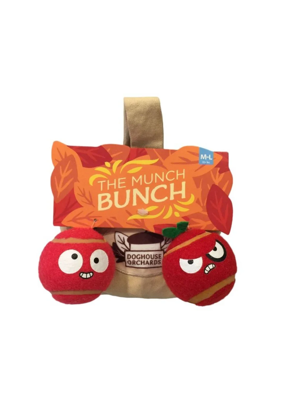 Bark The Munch Bunch Doghouse Orchard 3 Piece Set Happy Angry Ball Tote Dog Toy